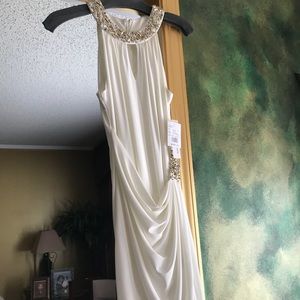 Ruched white dress with rhinestone details